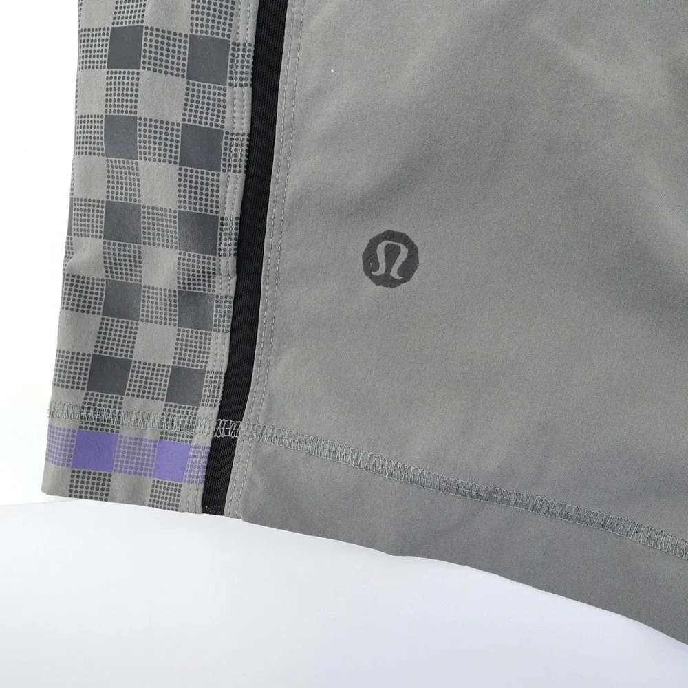 Lululemon  Lined‎ Shorts Mens Gray Checkered Athletic Size Large 8